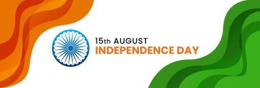 Hindistan Bağımsızlık Günü, 15 Ağustos. Üç renkli Hint bayrağı ve Ashoka tekerleği. Vektör illüstrasyonu