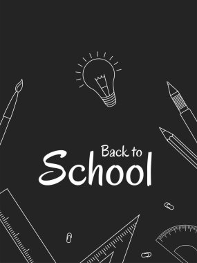 Okulun poster tasarımına geri dönelim. Okul malzemeleri karalamalarıyla dolu metne tekrar hoş geldiniz. Vektör illüstrasyonu