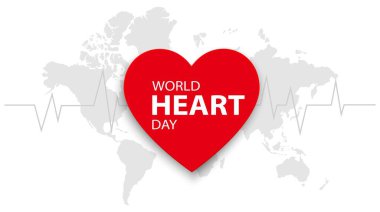 Dünya Kalp Günü tasarımı. Kalp bakımı konseptinin yaratıcı afişi, afişi, kartı ve geçmiş tasarımı. Vektör illüstrasyonu