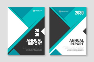 Yıllık rapor kapağı şablonu. İş broşürü, broşür, dergi, kitap, kitapçık tasarımı. Vektör illüstrasyonu