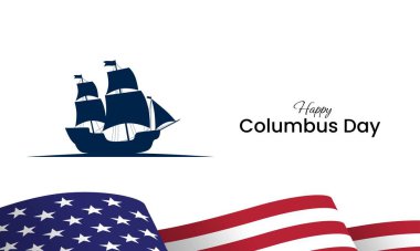 Columbus Günü arka plan tasarımı. Kolomb Günü gemi siluetiyle kutlanıyor. Vektör illüstrasyonu