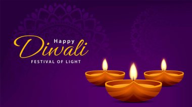 Mutlu bayramlar. Işık festivali arka planda kutlanır. Bayramlık Diwali pankartı tasarımı. Vektör illüstrasyonu