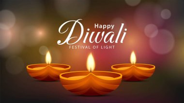 Mutlu bayramlar. Işık festivali arka planda kutlanır. Bayramlık Diwali pankartı tasarımı. Vektör illüstrasyonu