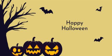 Balkabağı ve yarasa tasarımı elementleriyle bayram arkaplanı. Vektör illüstrasyonu