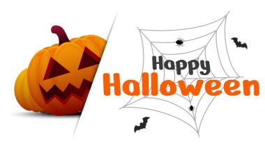 Mutlu Cadılar Bayramı geçmişi. Harflerle, yarasalarla ve balkabağı elementleriyle mutlu cadılar bayramı. Vektör illüstrasyonu