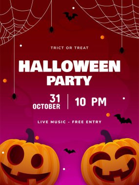 Cadılar Bayramı partisi poster tasarımı. Gece partisi davetiye şablonu. El ilanı, broşür, afiş. Vektör illüstrasyonu