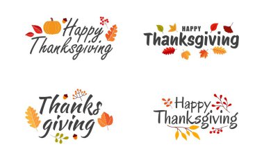 Mutlu şükran günü mektupları tasarımı. Şükran Günü tipografi şablonu. Sonbahar bayramı kutlama afişi. Vektör illüstrasyonu
