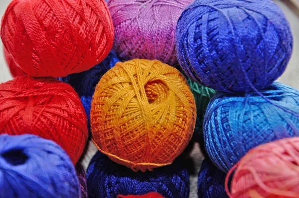 Multi Colored Skeins Thread Focal Point Center Skeins Thread Close — Stock Photo, Image