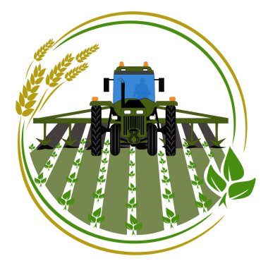 Traktör toprağı gevşetiyor. toprak ekimi. Vektör illüstrasyonu, ekicili traktör toprağı gevşetiyor