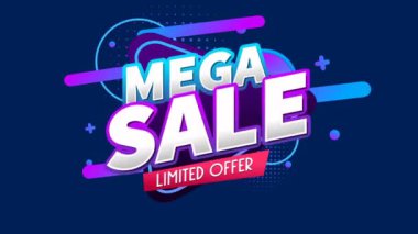 Renkli mega satış metni, geometrik elementler ve yeşil ekran arkaplanı olan canlı bir animasyon 