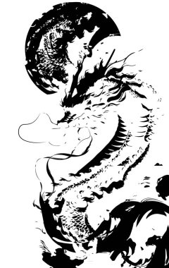 Kalın siyah beyaz ejderha, mürekkep boyası, fırça darbesi ve grafiti stilini birleştiriyor. Kaligrafi yeteneği ile çizilmiş ateşli bir siluet gömlek deseni, arkaplan veya iPhone dosya deseni için mükemmel