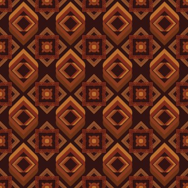 Yumuşak çiçek desenli zengin bir Afrika deseni kahverengi tonlarda çiçek açar, koyu kahverengi bir arka planda geçer. Bu kusursuz desen, modern tekstil tasarımı için kabile sanatı, etnik tasarım ve halk sanatını harmanlıyor.