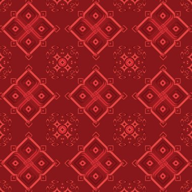 Gül ve şekerle süslü çiçek desenli kusursuz kabile geometrik tasarımı, zengin kiraz arkaplanı. Moda, giysi, elbise, sari, kumaş, dekor gibi etnik tarzları harmanlayan bohem baskısı.