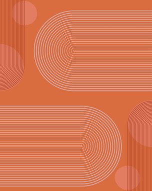 Bu sıcak boho minimal tasarım katmanlı soyut daireler ve terracotta ve tozlu gül kemerleri, zengin kil tonları, dengeli nötr desen ve rafine edilmiş minimalist geometri aksanları ile.