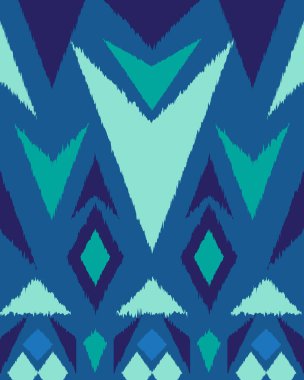 Nane, deniz mavisi, çivit ve okyanus mavisi tonlarda Ikat el dokuması zikzaklı bulanık posteri. Moda, ev dekorasyonu, mobilya ve tekstil tasarımı için harika..