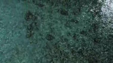 Dalgalar gelip Seyşeller Adası 'ndaki köpüklü yüzme cennetine dönüşene kadar mercanlarla dolu turkuaz su üzerinde uçan İHA' nın en iyi görüntü görüntüleri.