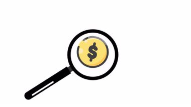 Büyüteç ve Dolar Sembolüyle Animasyon Mali Analiz Kavramı