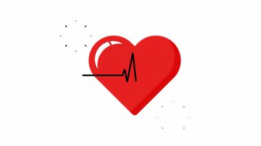 Animasyon Kalp Atışı Simgesi ile Red Heart ve ECG Tıbbi ve Sağlık Çizgisi