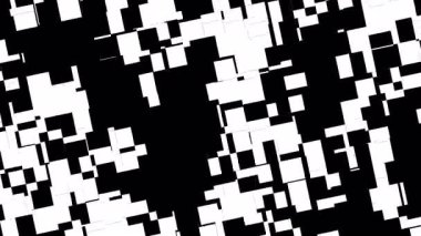 Dijital Efektler için Dinamik Siyah ve Beyaz Pixelated Arızalı Hareket Arkaplanı. Cesur ve minimalist..