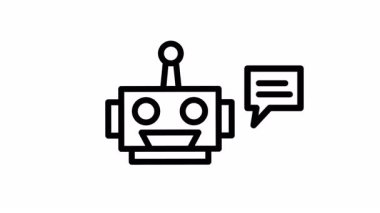 Web sitesi tasarımları, sosyal medya grafikleri, teknoloji sunumları ve sohbet içeriği için uygun siyah beyaz sohbet robotu simgesi