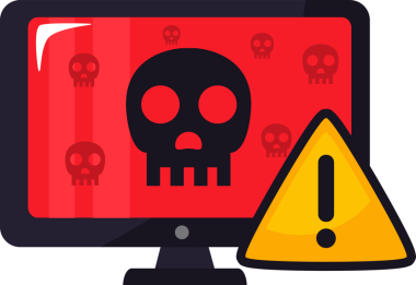 Bilgisayar Ekranında Siber Tehdit Konsepti Kurukafa Simgesi ile Virüs Uyarısı Uyarısı