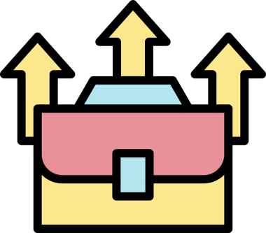 Kariyeri yükselen, kariyer geliştirme kavramları, iş tanıtımları, mesleki hayatta başarı için elverişli üç oklu çanta.