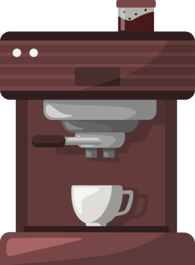 Kahve makinesi aşağıda bir fincana taze kahve demliyor. Kahve dükkanı, kafe, mutfak ve beverajla hazırlanmış tasarım ve promosyonlar için uygundur.