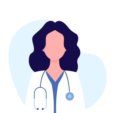 Doktor terapist ya da eczacı bir fikri parmağıyla ya da uyarısıyla gösterir. Konsept - doktor, sağlık hizmeti. Çizgi film tarzında vektör illüstrasyonu.