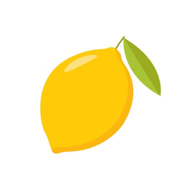 Limon çizimi. Yapraklı limon. Düz bir şekilde vektör illüstrasyonu. Beyaz bir arkaplanda izole edilmiş.