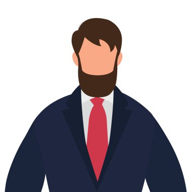 Takım elbiseli ve kravatlı bir iş adamı portresi. İş adamı erkek ikonu. Düz bir şekilde vektör illüstrasyonu. Beyaz bir arkaplanda izole edilmiş.