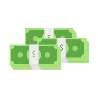 Para için. Kağıt para desteler halinde. Banknotlar para vektör dolar. Dolar. Zenginlik simgesi. Düz bir şekilde vektör illüstrasyonu. Beyaz bir arkaplanda izole edilmiş.