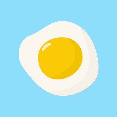 Mavi arka planda izole edilmiş yumurta. Düz bir şekilde vektör illüstrasyonu. Kızarmış yumurta ikonu.