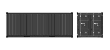 Nakliye için siyah kargo konteynırı. Düz bir şekilde vektör illüstrasyonu. Beyaz arkaplanda izole.