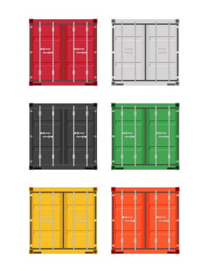 Kargo depolama konteynırı kapıları. Taşıma için metal konteynır. İhraç ve ithalat. Düz bir şekilde vektör illüstrasyonu. Beyaz arkaplanda izole.