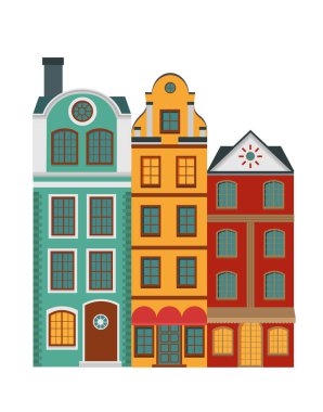 Stockholm 'deki eski binaların vektör çizimi. Beyaz bir arkaplanda izole edilmiş.