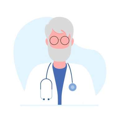 Kıdemli doktor ya da profesörün vektör çizimi. Sağlık hizmeti konsepti. Düz biçimli vektör illüstrasyonu.