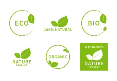 Etiketlerin vektör koleksiyonu. ECO, BIO, organik ürünler. Beyaz arkaplanda izole.