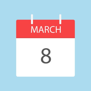 Mart gözyaşı takvimi simgesi. Her gün yırtılacak bir takvim. Düz bir şekilde vektör illüstrasyonu. Açık mavi bir arkaplanda izole edilmiş.