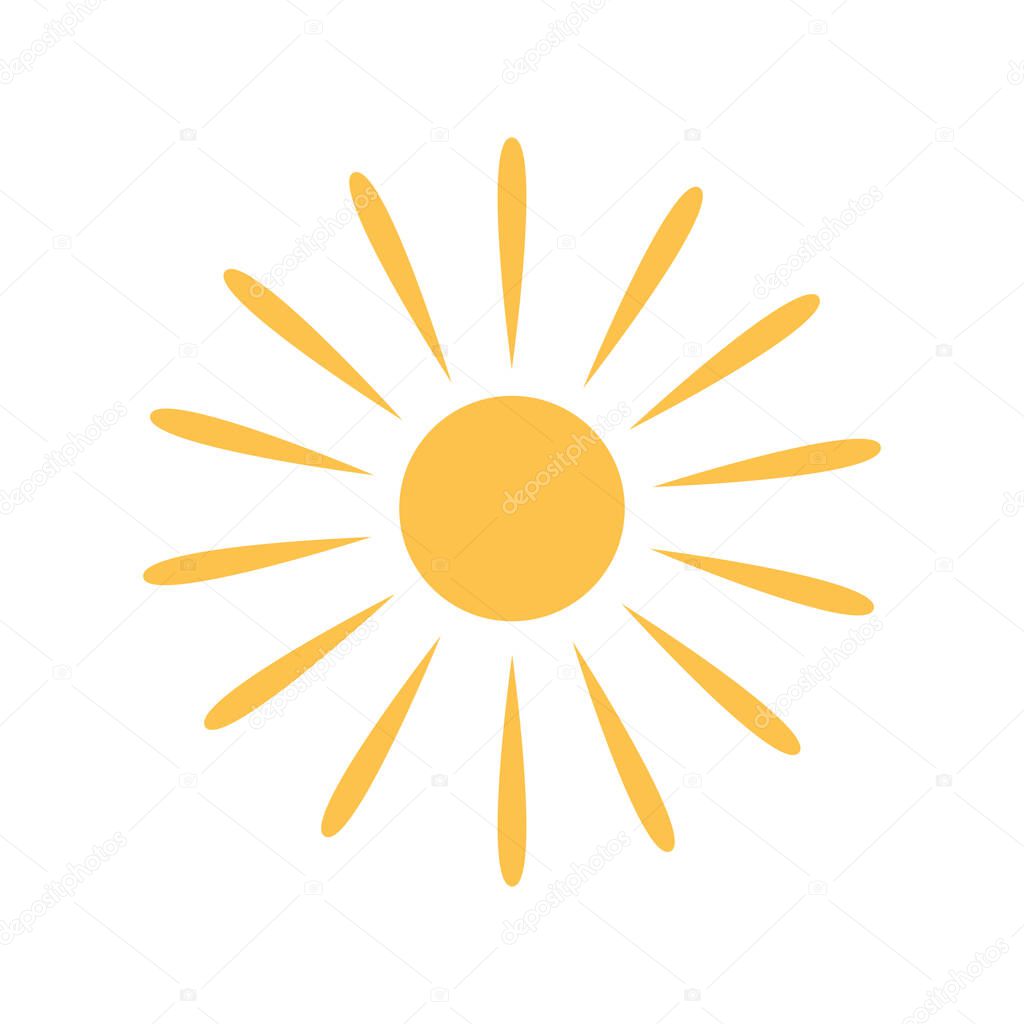 Vector illustration of the sun with long rays. Isolated on white background.