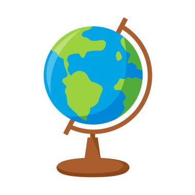 Dünyanın vektör küresi. Mavi küre. Okul küresi. Beyaz bir arka planda izole edilmiş. Düz biçim.