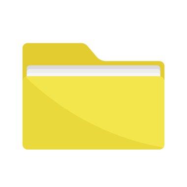 İçinde belgeler olan sarı klasör. Dizin simgesini aç. Beyaz arkaplanda izole.