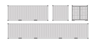 Nakliye için beyaz kargo konteynerleri seti. Düz bir şekilde vektör illüstrasyonu. Beyaz arkaplanda izole.