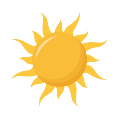 Işınlar ile vektör güneş. Beyaz bir arka planda izole edilmiş. Güneş ikonu. Düz tasarım.