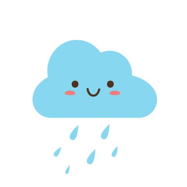 Kawaii 'de bulut simgesi. Kawaii Bulutu. Düz biçimli vektör illüstrasyonu.