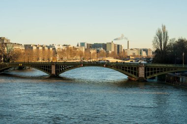 Güzel bir kış günü, sakin bir nehri kapsayan ve ağaçlarla süslenmiş bir köprüyü gözler önüne seriyor. Arka planda, modern binalar berrak gökyüzüne karşı yükseliyor, canlı bir kenti işaret ediyor.