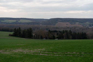 La Roche-Guyon 'da, dalgalı tepeler ve uzak ormanlık ile çerçevelenmiş yeşil alanlar, Frances' ın kırsal cazibesini aydınlatıyor..