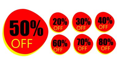 Beyaz arkaplanda indirim yüzdesi etiketleri