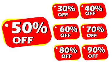 İndirim etiketleri beyaz arka planda yüzde kapalı