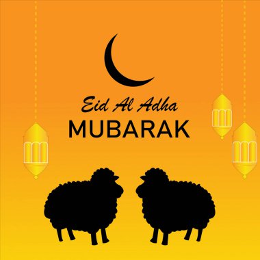 İki Koyun Silueti ve Hilal Ay 'lı Kurban Kartı