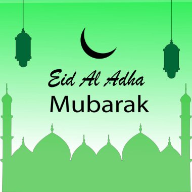 Kurban El Adha Mübarek Yazı ve Fenerli Yeşil Cami Silueti